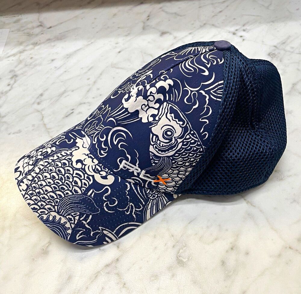 Ralph Lauren RLX Mesh Trucker Hat L/XL Koi Fish Print Navy Blue Cap